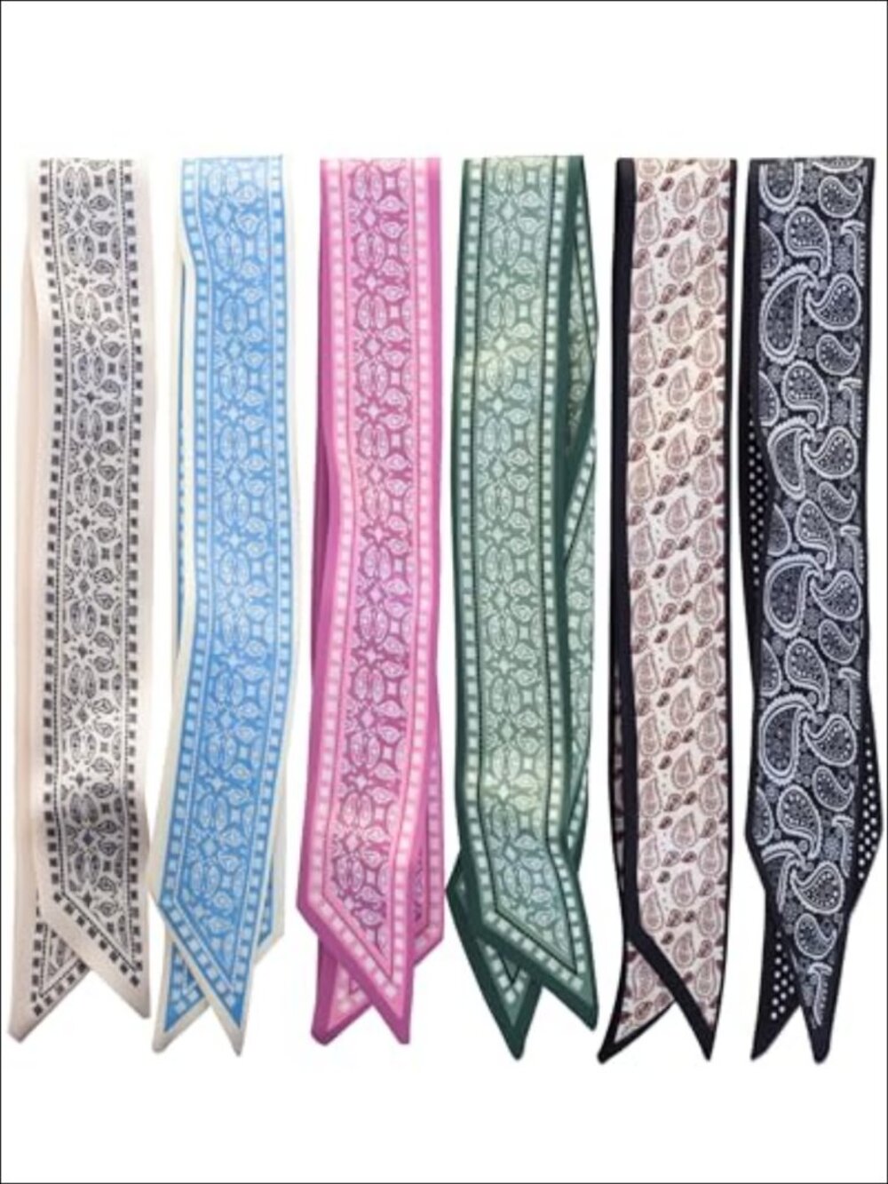 6 Pack Satin Hair Scarves Neck Wrist Handbag Accessories